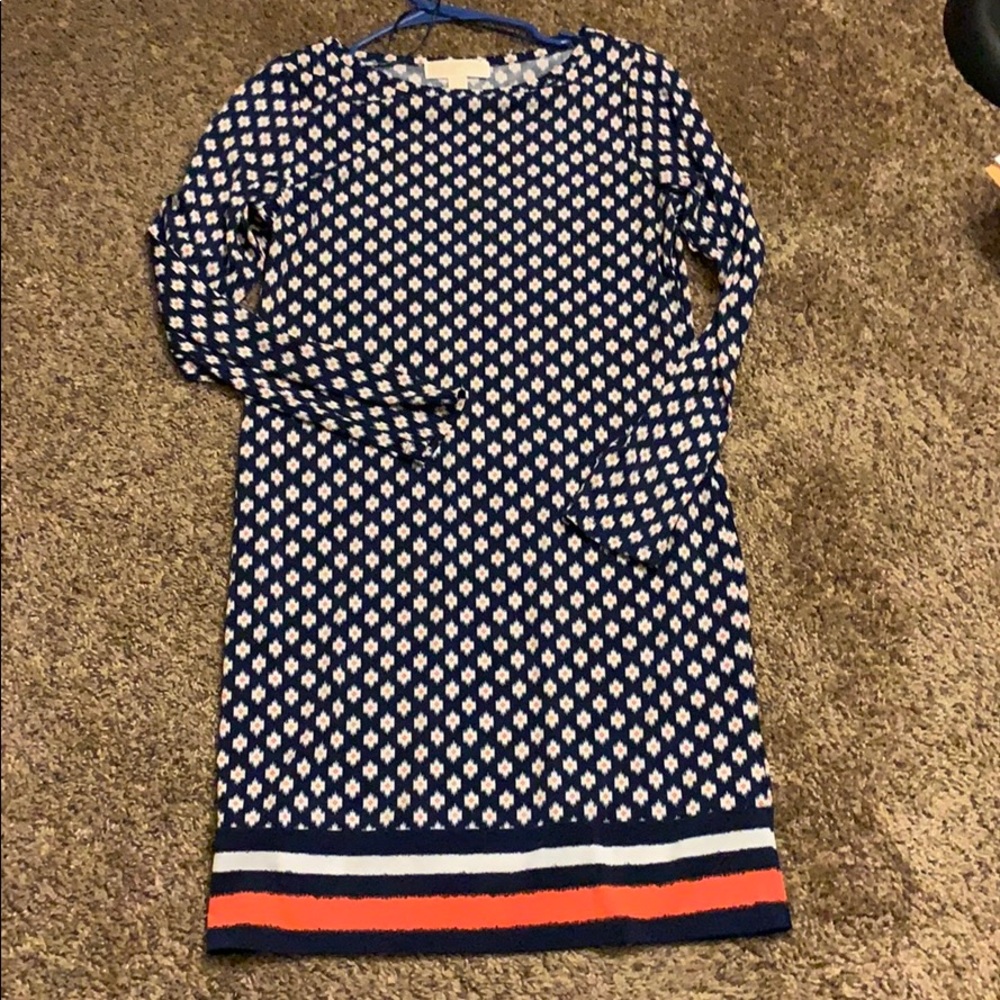 Michael Kors Navy and White Patterned Dress
